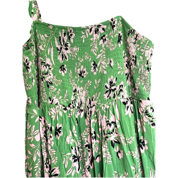 Torrid Sz 3 Plus Size Midi Dress Smocked Bodice Green Pink Flowers Cottagecore - Picture 3 of 8